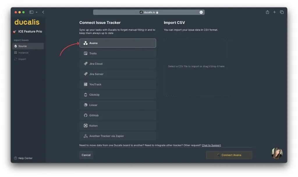 Опция интеграции Asana в списке доступных интеграций