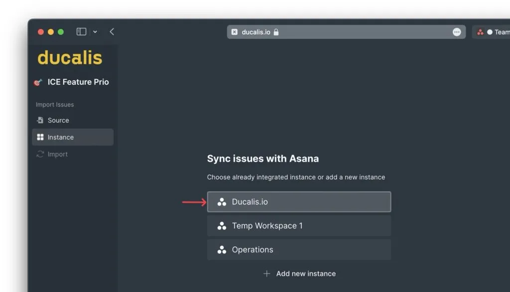 Выпадающий список выбора рабочего пространства