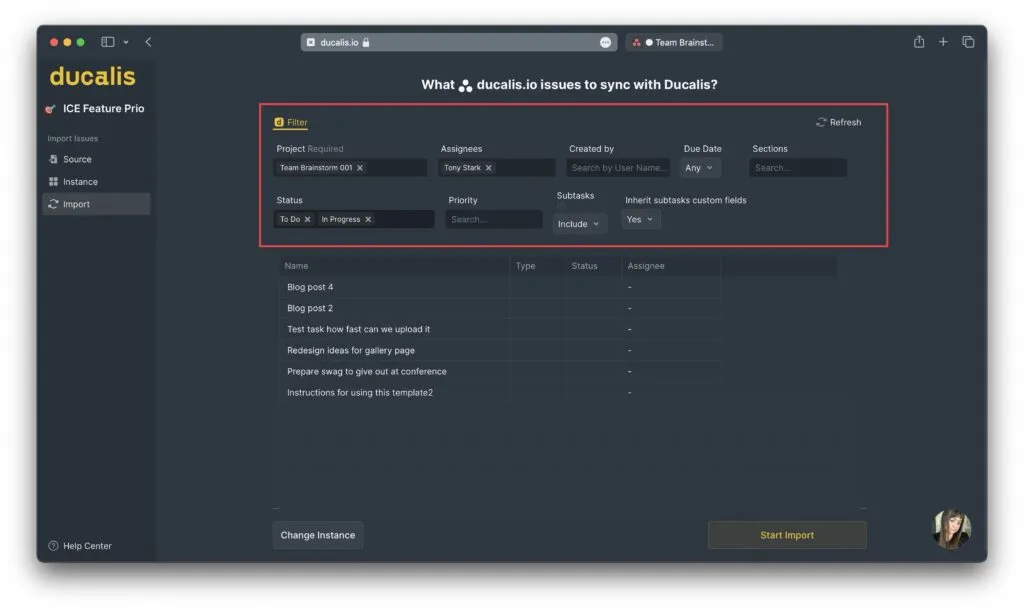 Интерфейс настройки правил синка