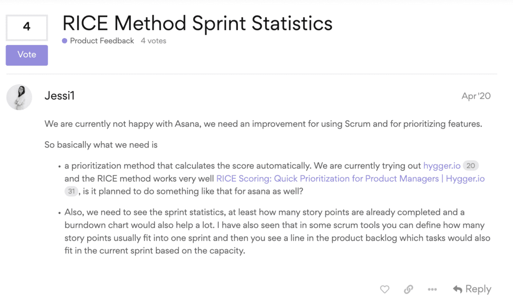 Запрос в форуме сообщества Asana о функциях приоритизации