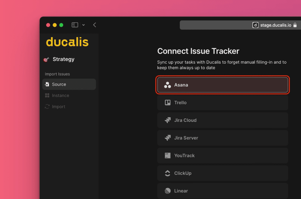 Asana выбрана в списке таск трекеров