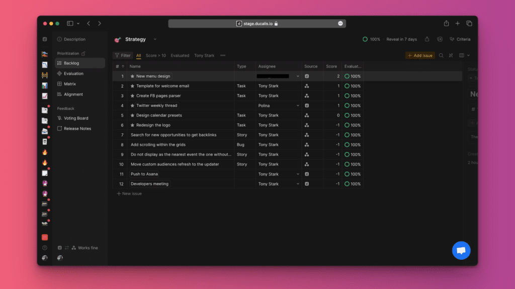 Доска с импортированными задачами Asana с иконками подзадач
