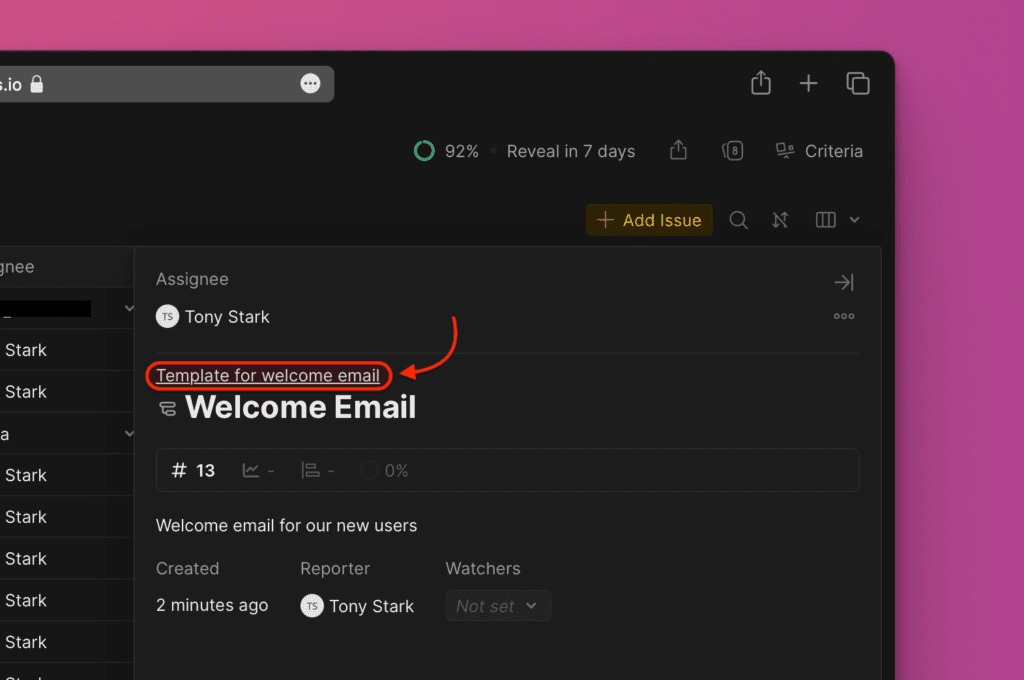 Карточка подзадачи со ссылкой на родительскую задачу