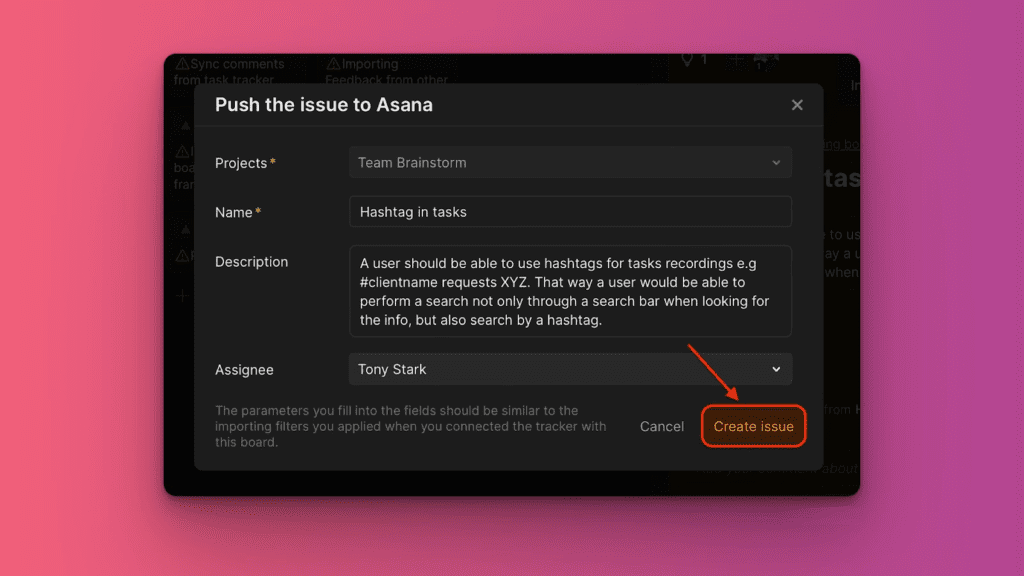 Подтверждение успешного создания Задачи из Идеи