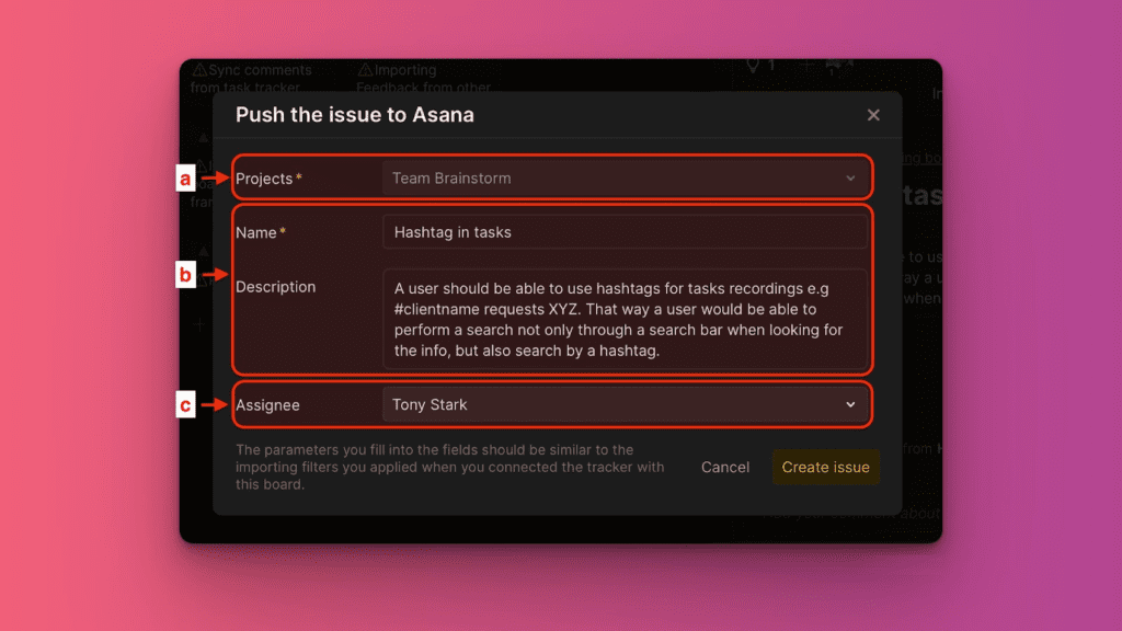 Форма настройки Задачи для Идеи с Доски идей