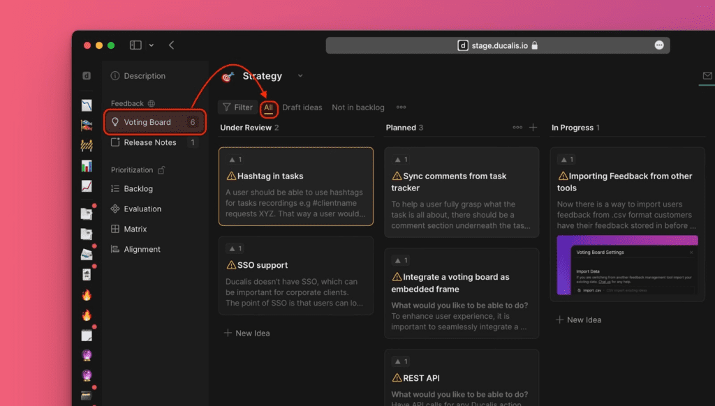 Доска идей с Идеями с предупреждающими иконками
