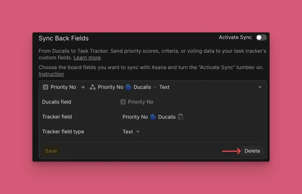 Иконка удаления для полей обратного синка