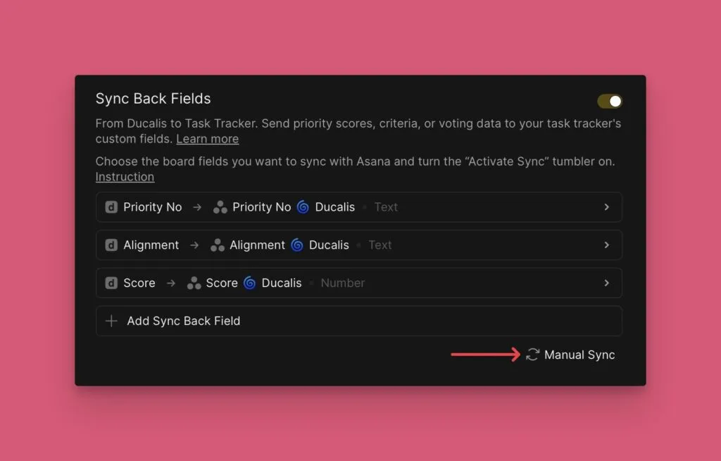 Кнопка Manual Sync-Back для немедленной синхронизации