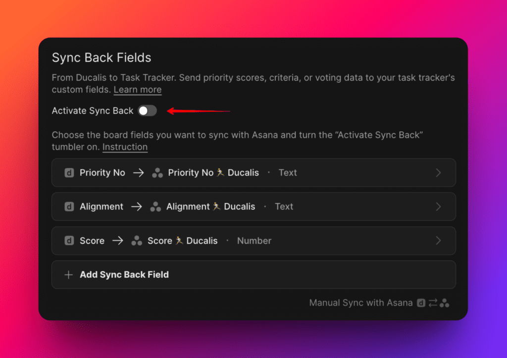 Переключатель обратного синка во включённом состоянии