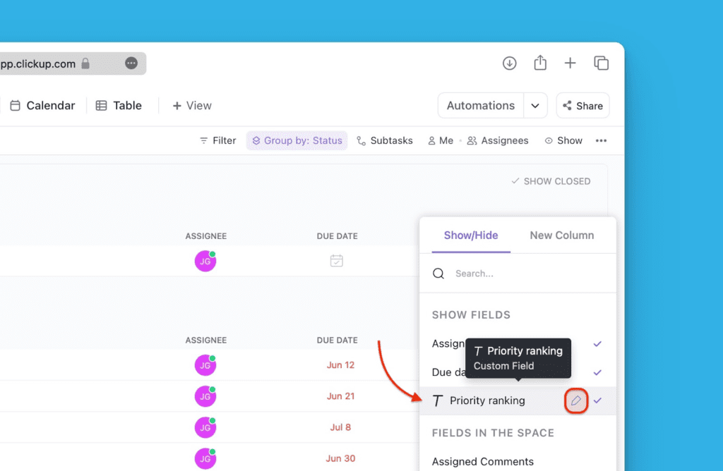 Иконка редактирования рядом с кастомным полем