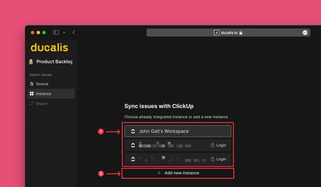 Выпадающий список выбора экземпляра с подключённым рабочим пространством