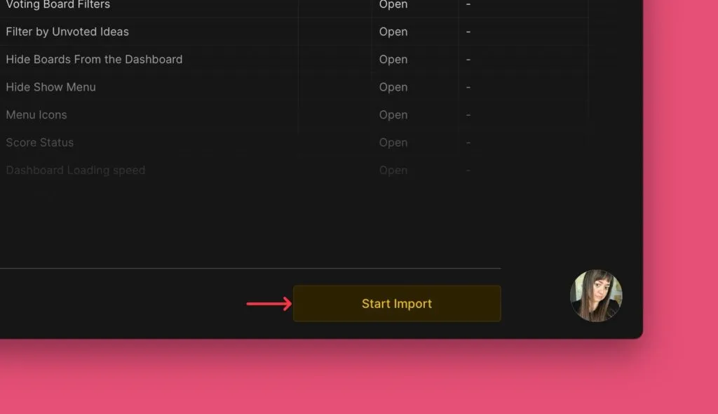 Кнопка Start Import