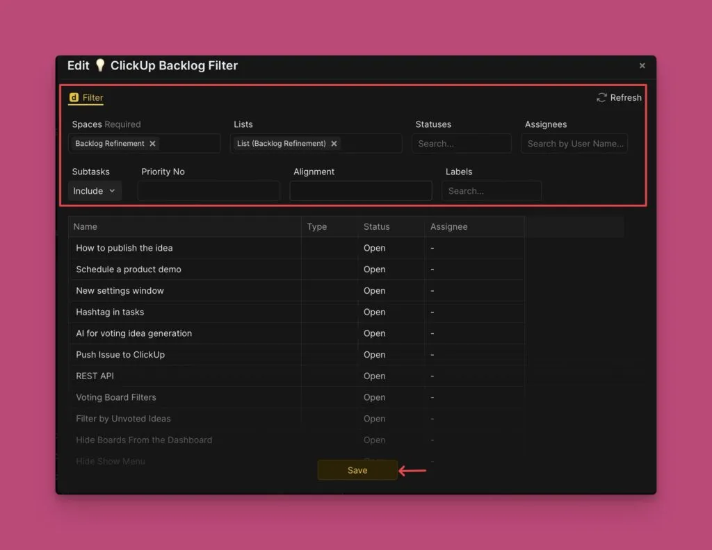 Интерфейс редактирования фильтров