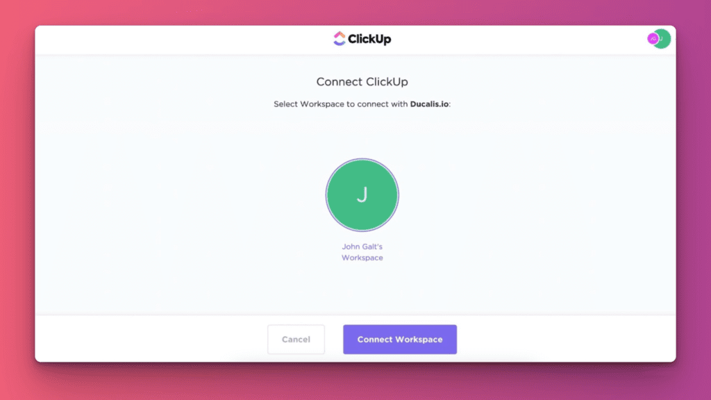Экран выбора рабочего пространства ClickUp