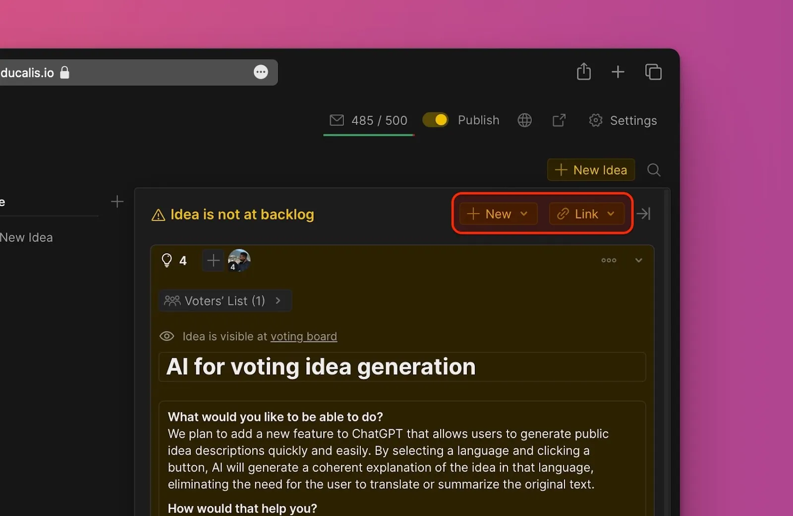 Кнопка Add as new issue в карточке Идеи