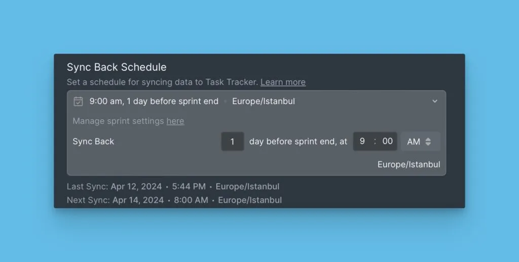 Настройка расписания синхронизации с выбором дня и времени