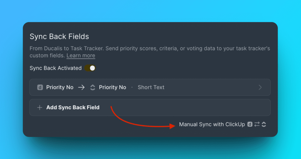 Кнопка Manual Sync Back