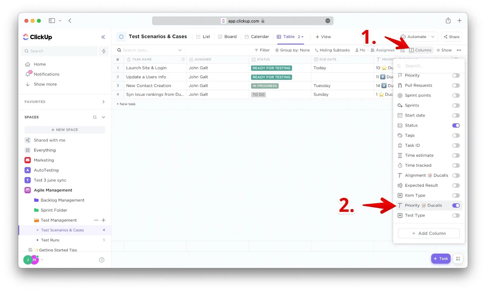 Включение поля Priority в колонках представления таблицы