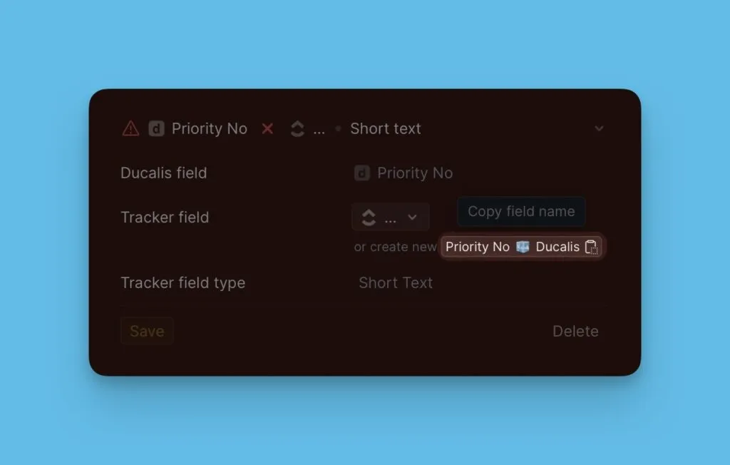 Копирование названия поля из настроек синка app