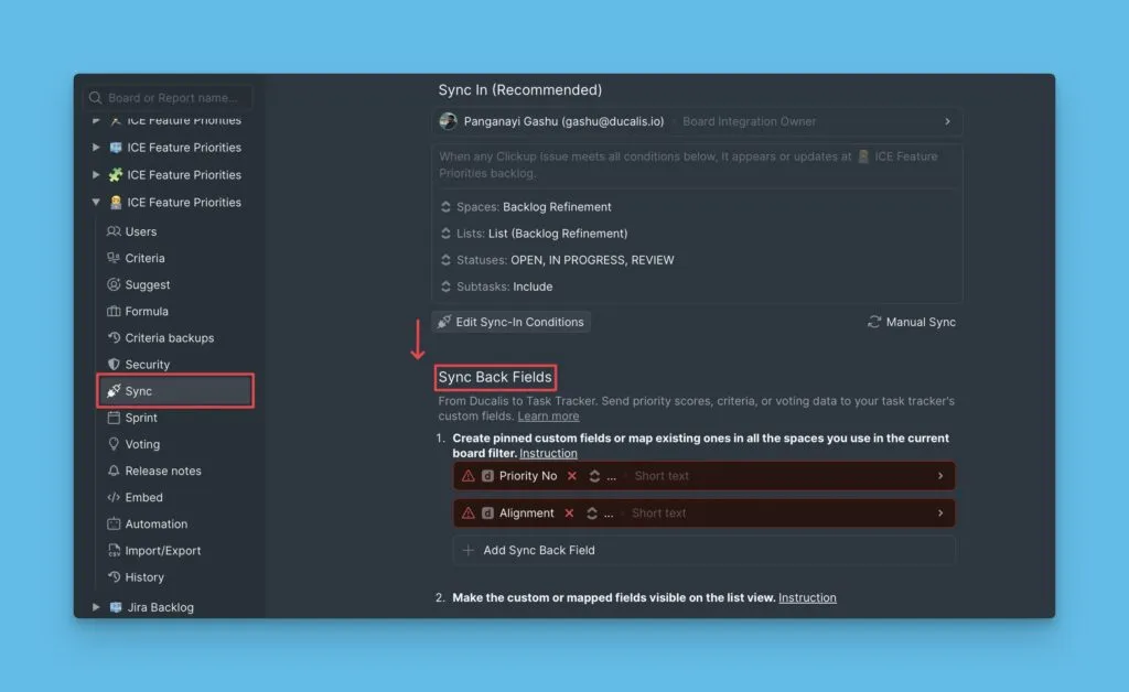 Раздел полей обратного синка