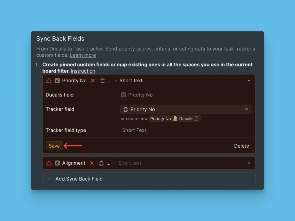 Сохранение конфигурации сопоставления полей