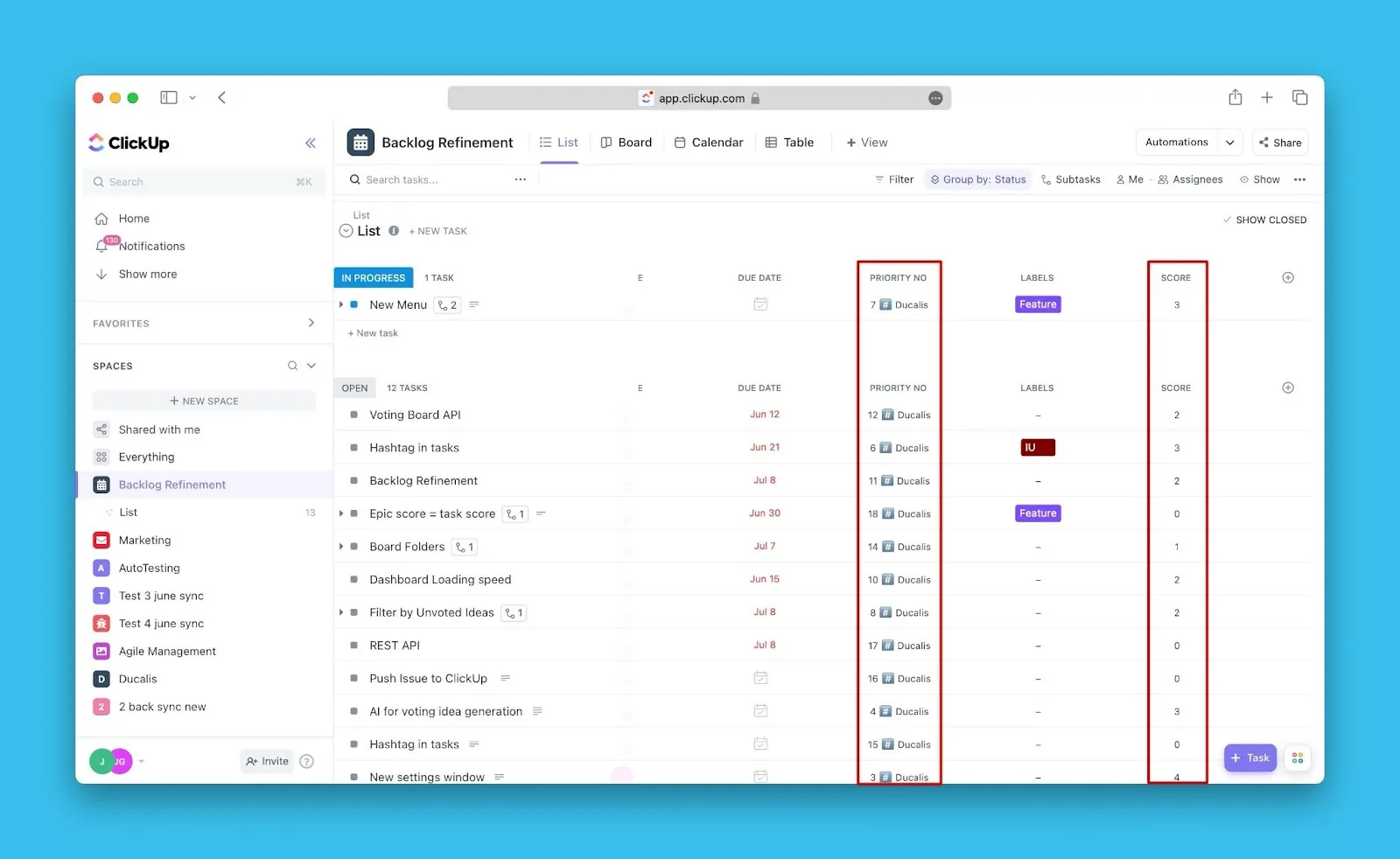 Синхронизированные данные появляются в полях ClickUp