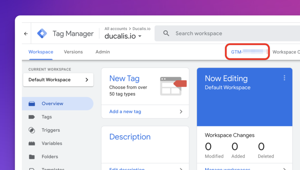 Расположение Container ID в заголовке рабочего пространства