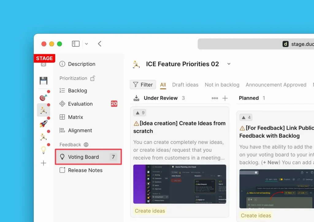 Админский вид Доски идей