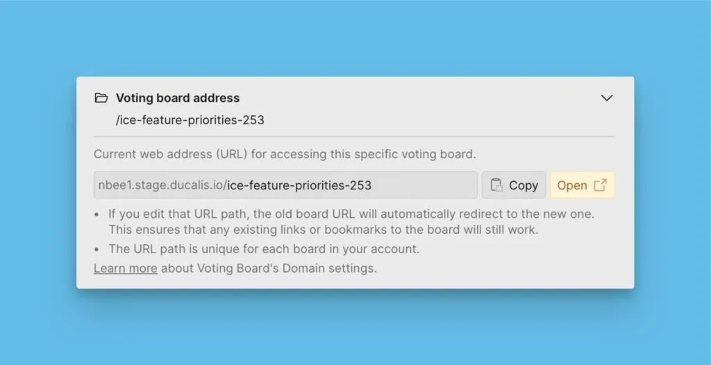 Поле настройки URL Доски идей