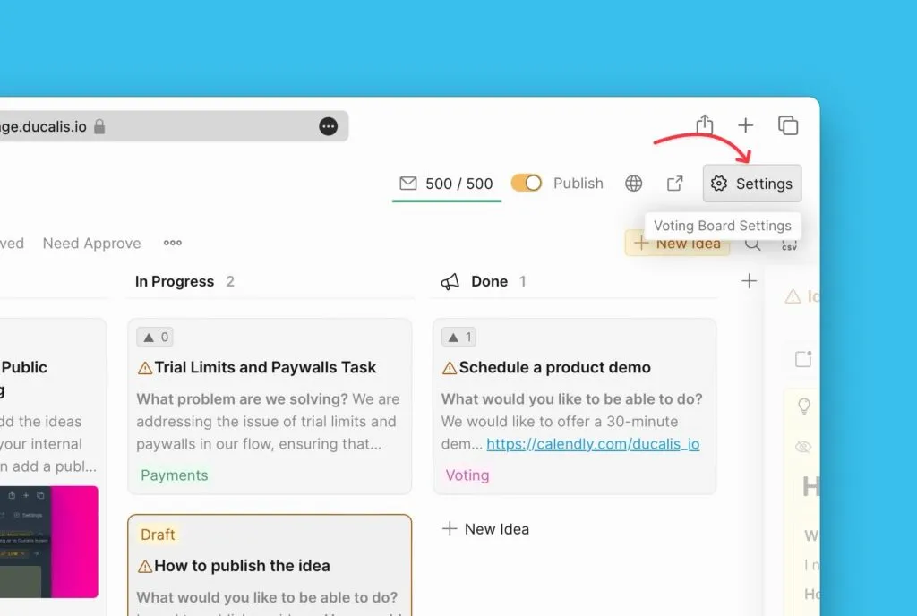 Расположение меню настроек