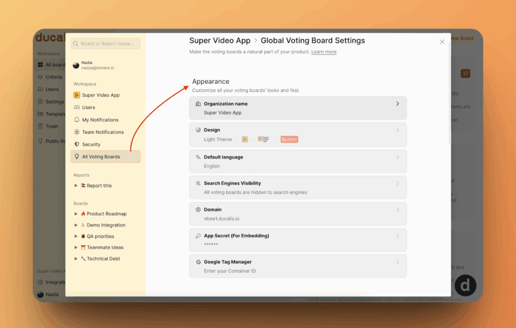 Глобальные настройки внешнего вида для всех Досок идей