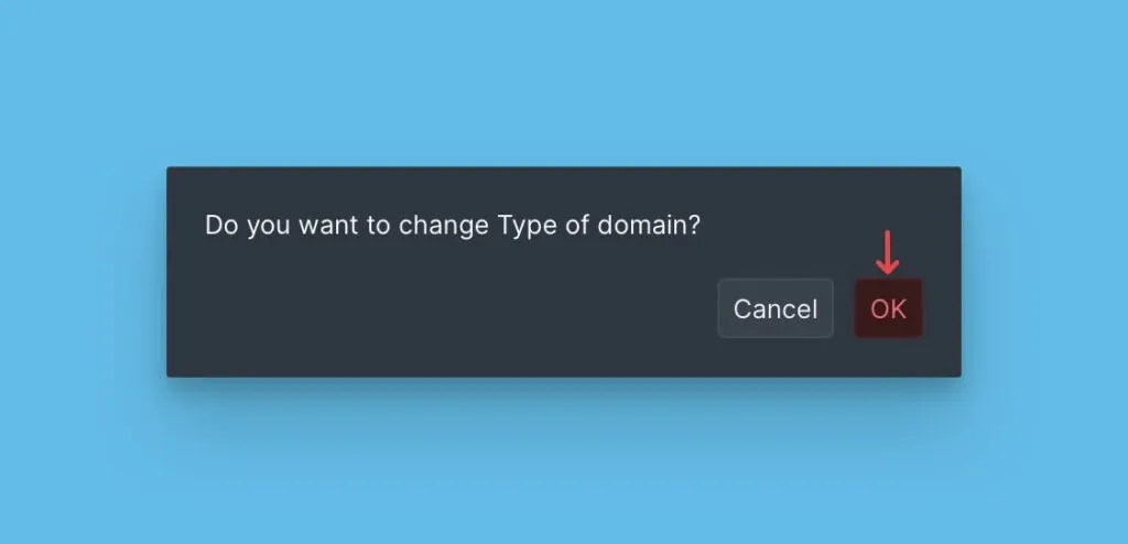 Диалог подтверждения типа домена
