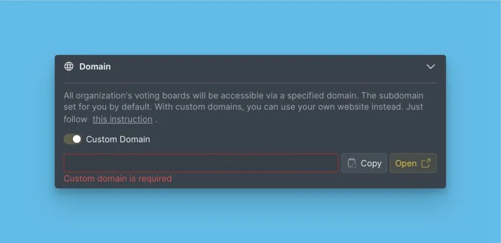 Поле ввода кастомного домена