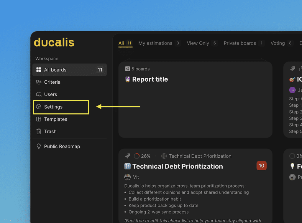 Расположение меню настроек в боковой панели