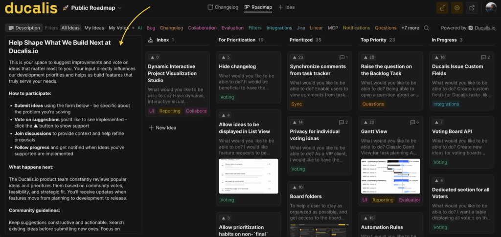 Описание Доски идей на публичном портале