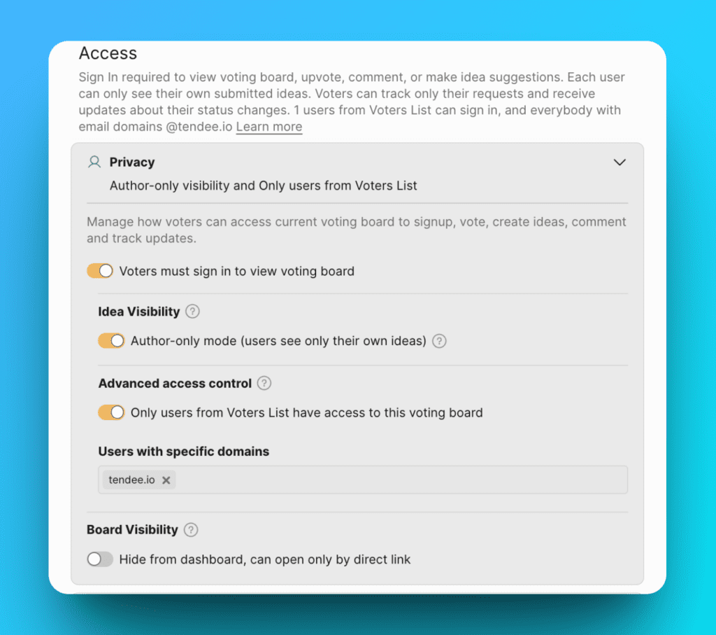 Пример комбинированных настроек приватности