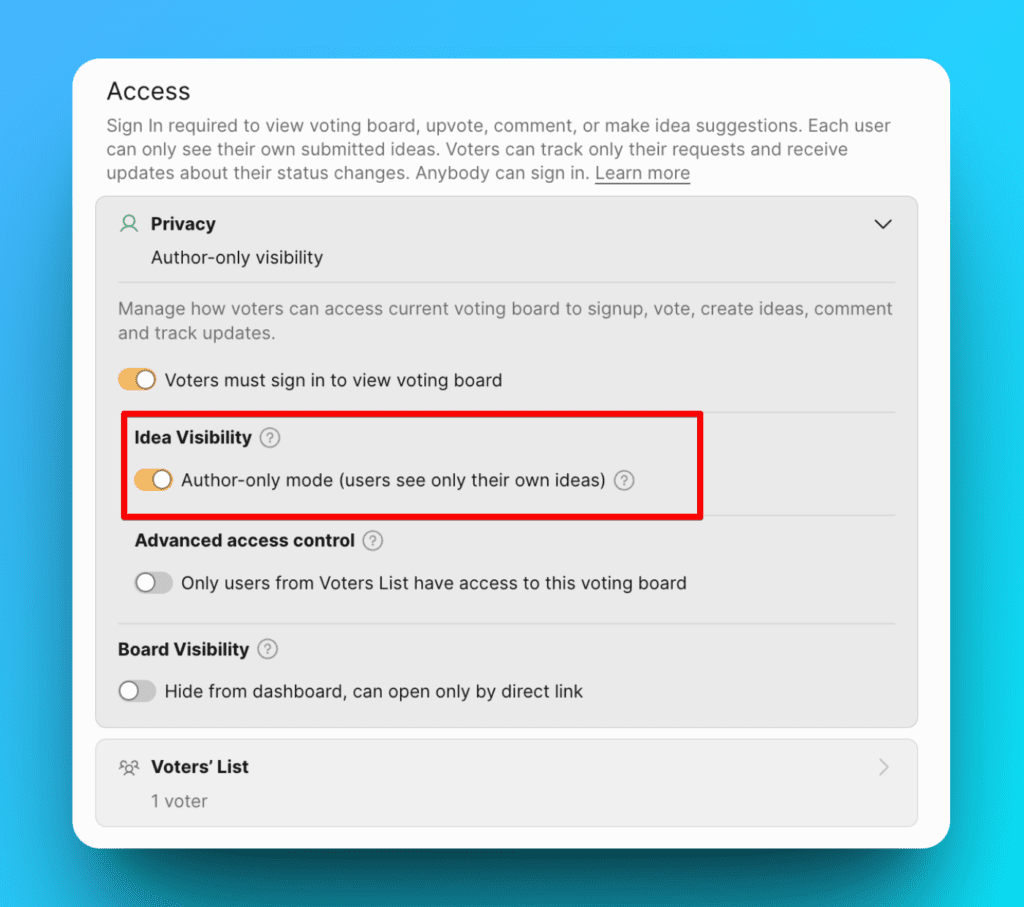 Настройка режима только для автора
