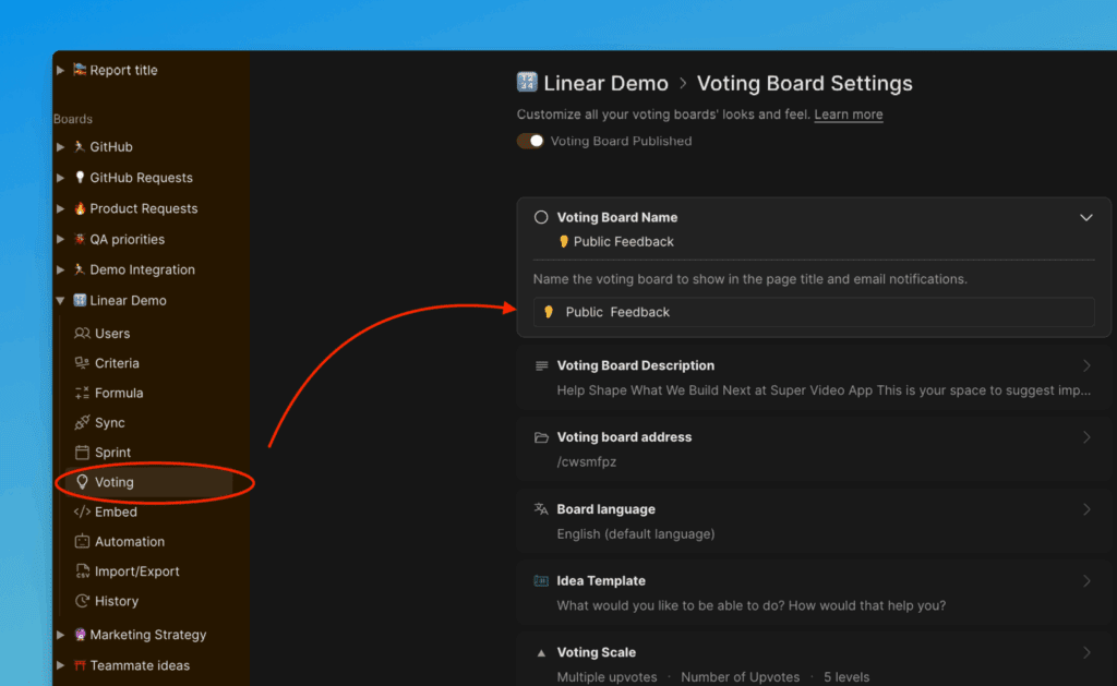 Название доски в публичном виде