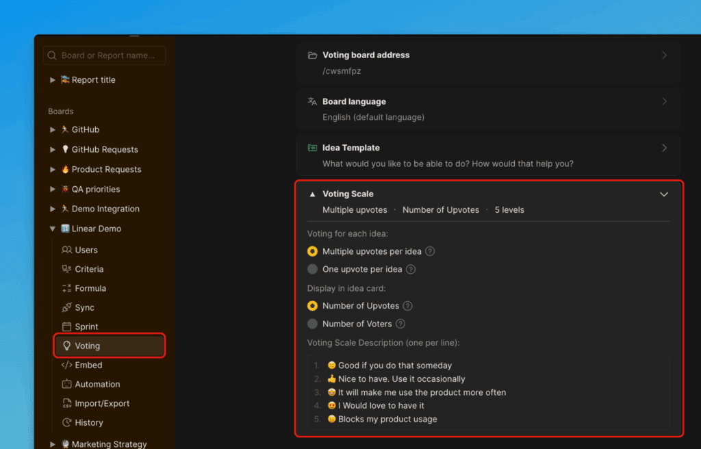 Опции шкалы голосования