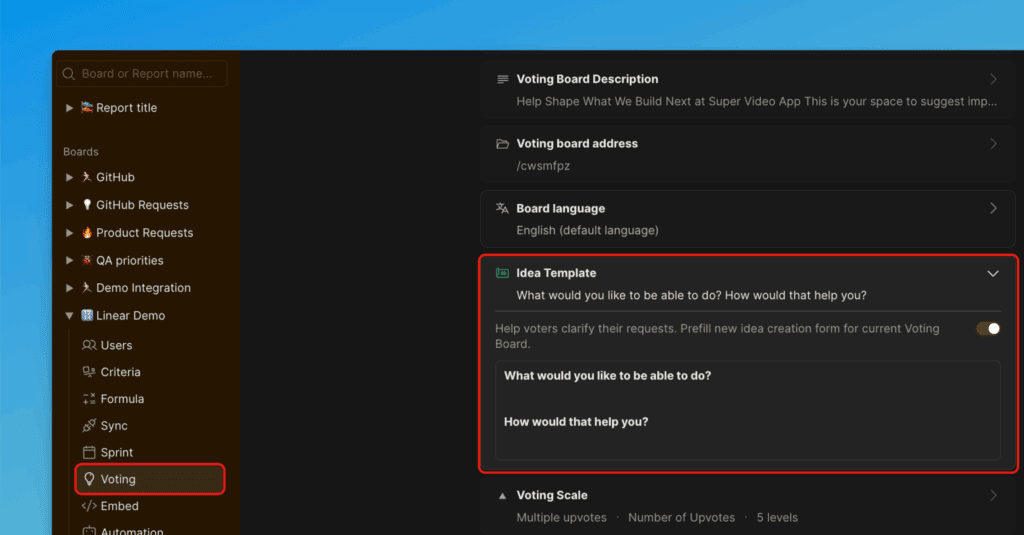 Редактор шаблона Идеи