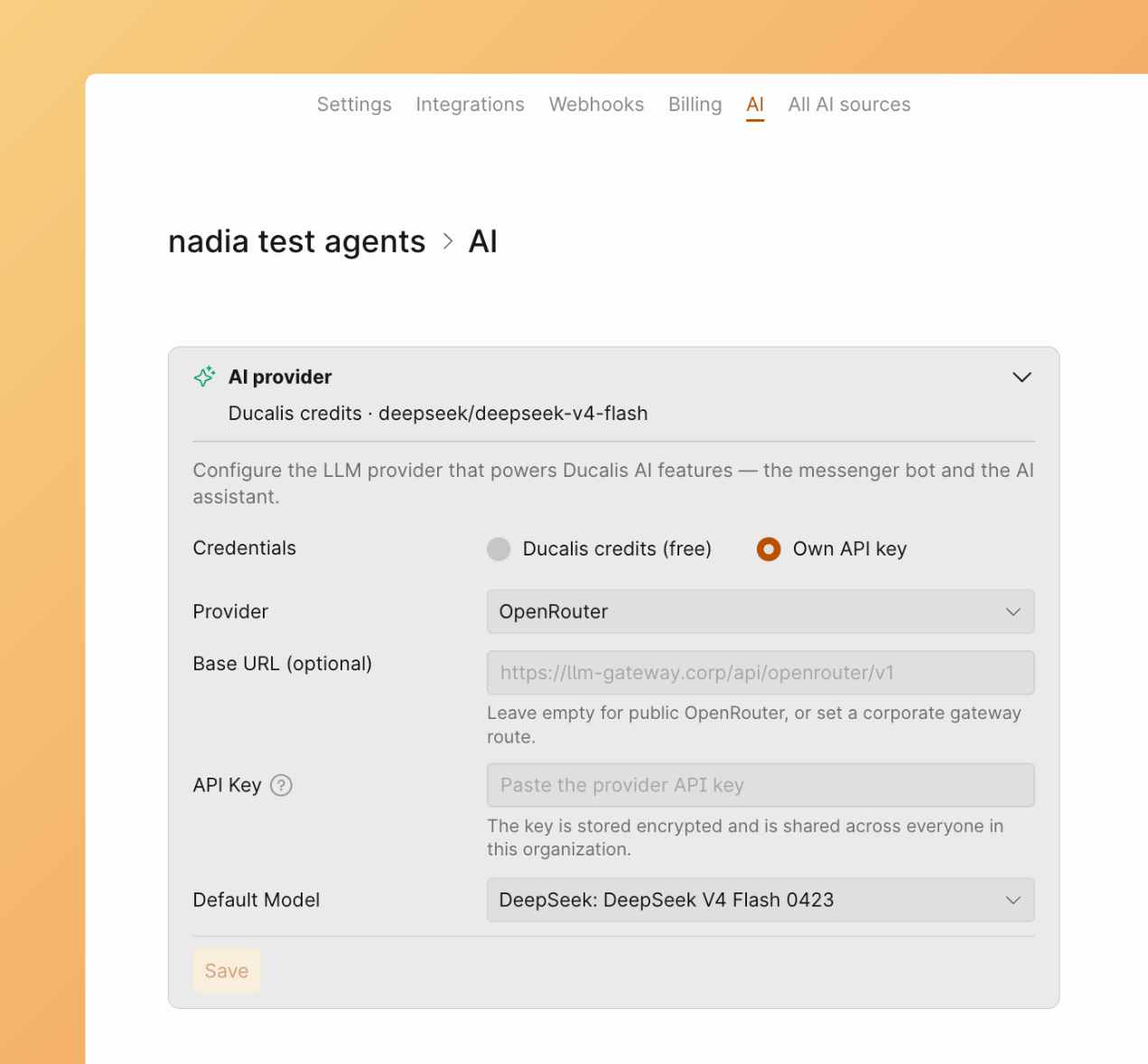 Собственный API-ключ для AI-ассистента