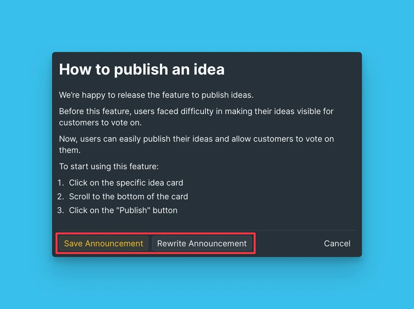 Кнопки «Сохранить анонс» и «Переписать анонс»