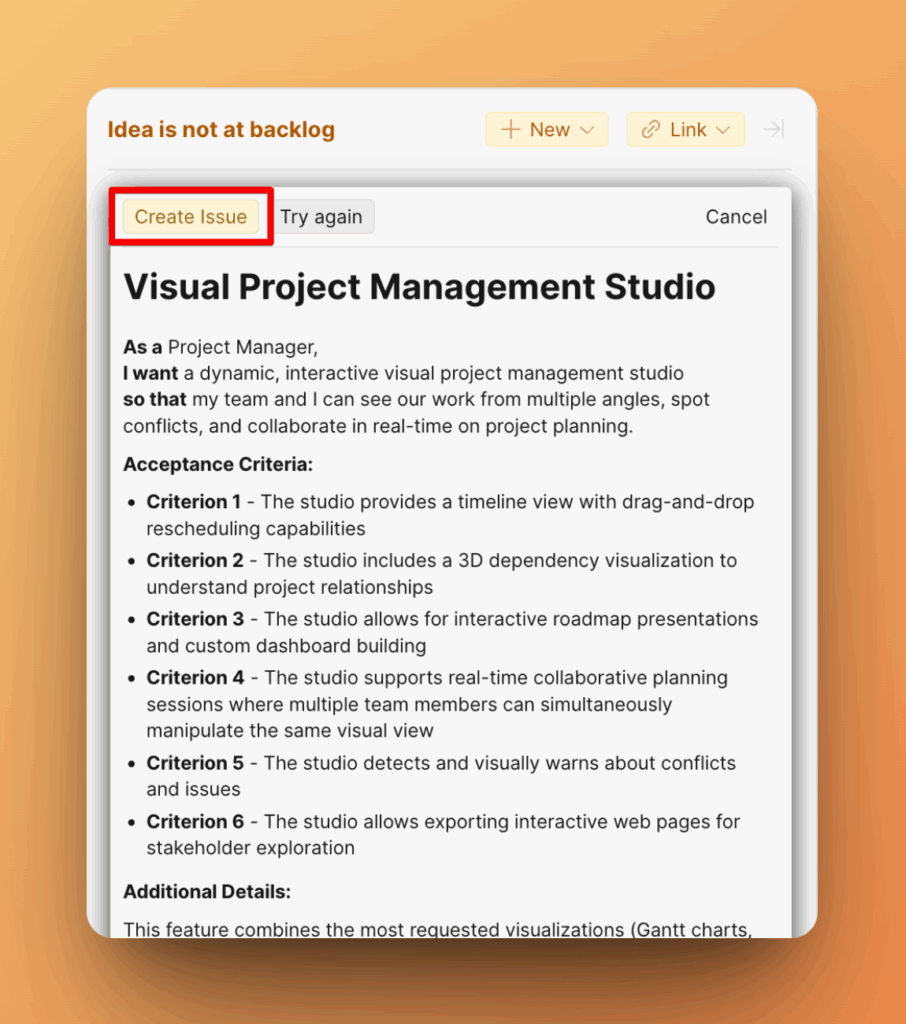 Кнопка Create Issue