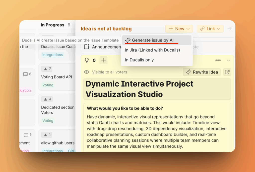 Опция Generate issue by AI