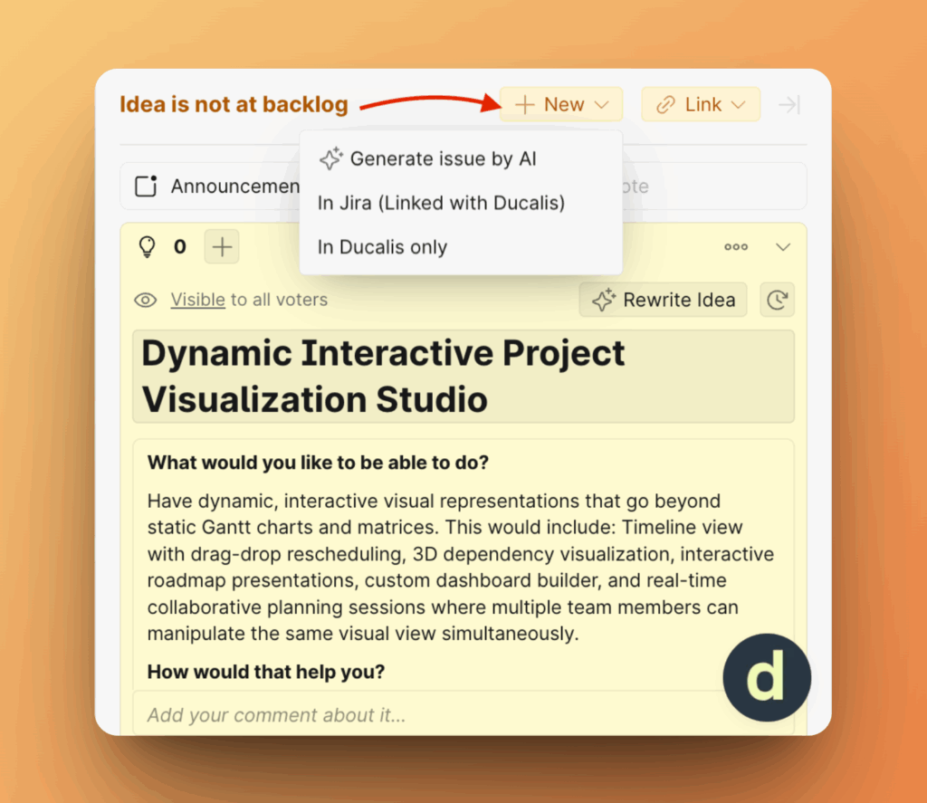 Создание новой задачи из Идеи