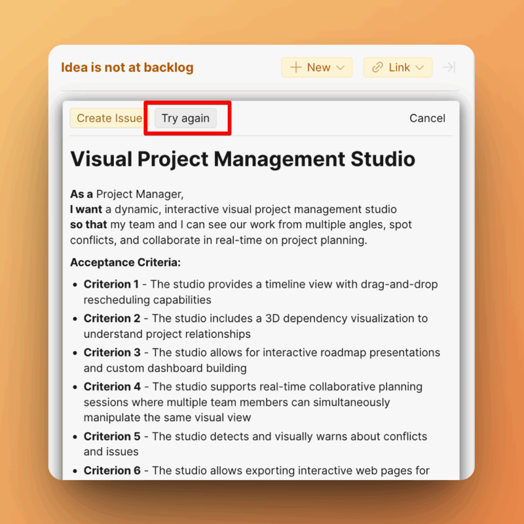 Кнопка Try again для Идеи