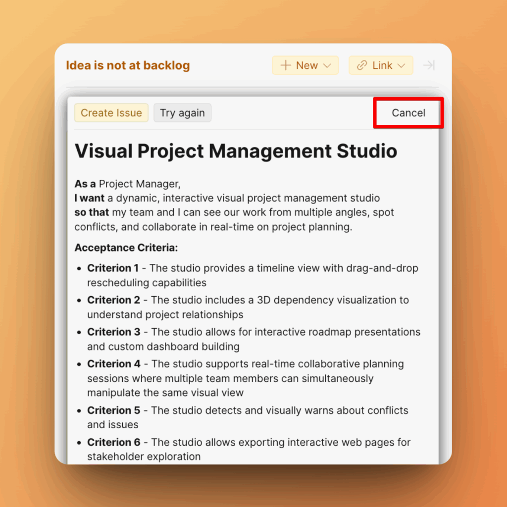 Кнопка Cancel для Идеи