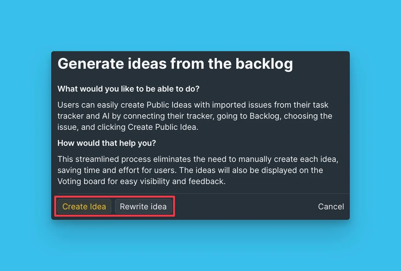 Кнопки создания или переписывания Идеи