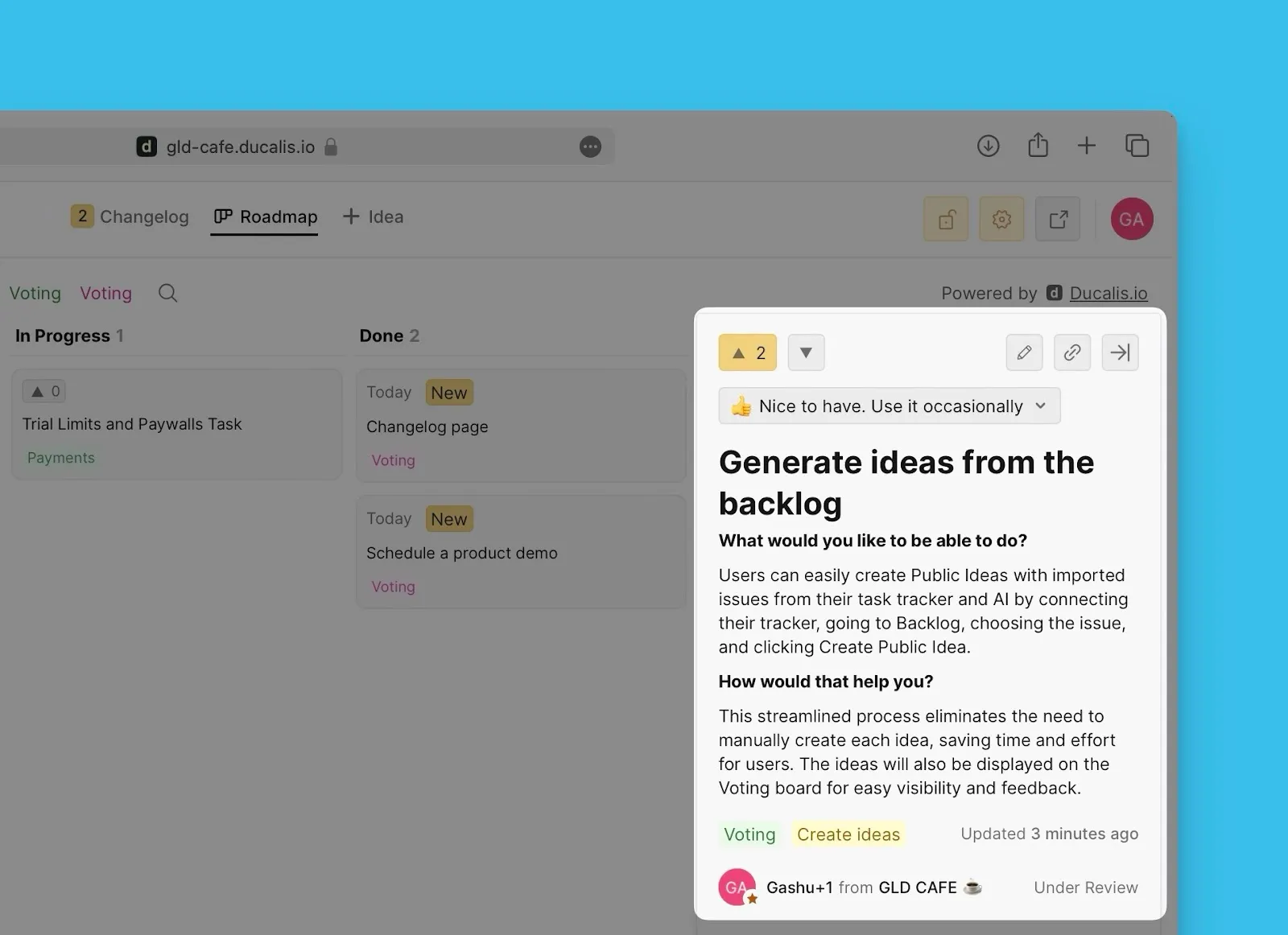 Опубликованная Идея на Доске идей