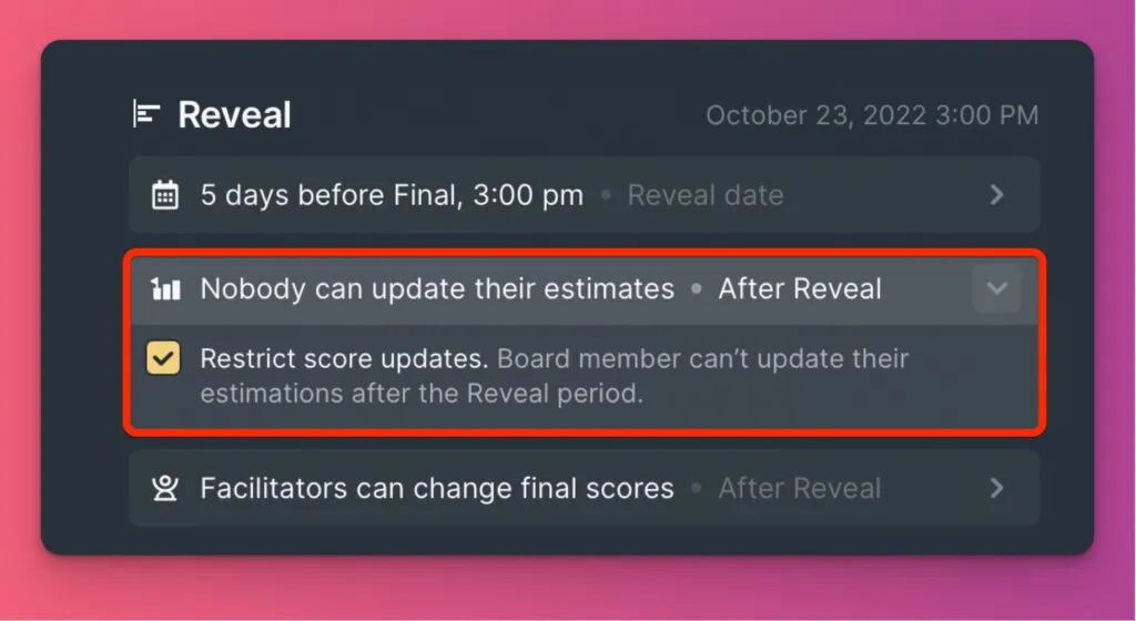 Настройка блокировки изменений оценок после Раскрытия